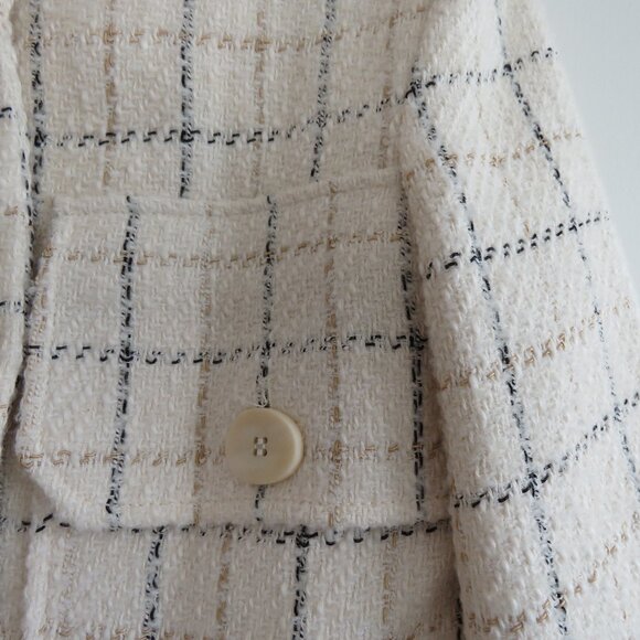 MANGO MNG Cropped Tweed Blazer in Cream Plaid Preppy Old Money Academia Size XS - Picture 5 of 13